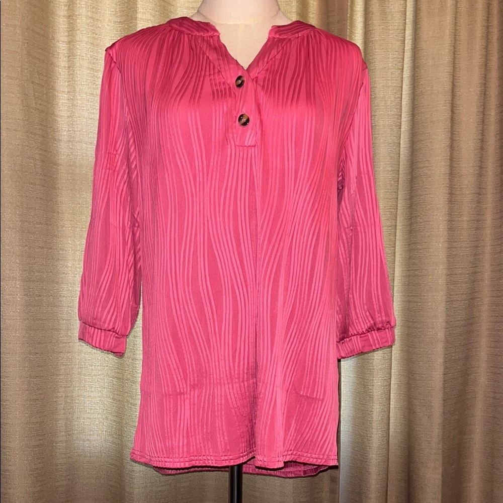 Vibrant Pink Ribbed 3/4 Sleeve Tunic Womens Small NWOT